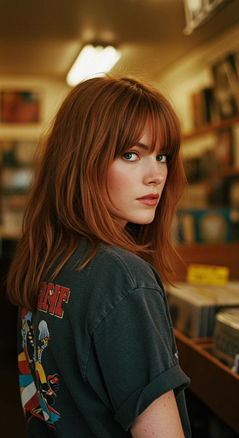 Copper Lob with Wispy Birkin Bangs
