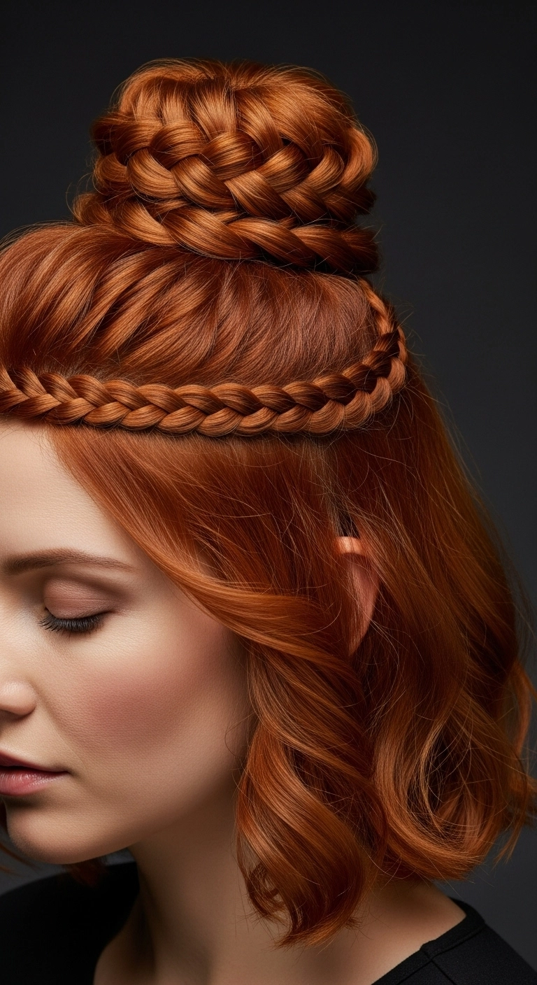 Copper Braided Top Knot Half-Up Lob