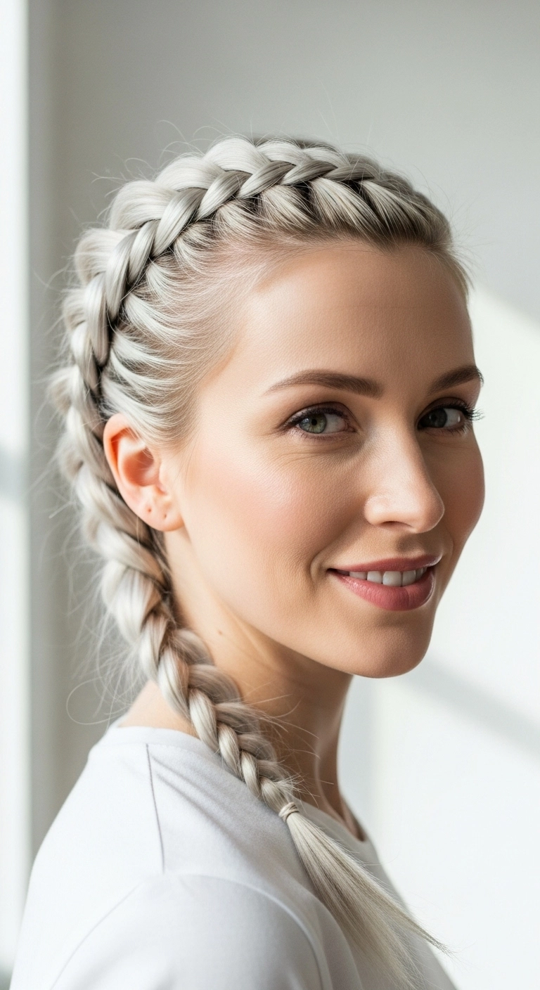 Icy Platinum Dutch Crown Braid