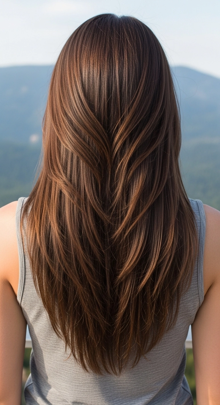Cascading Warm Chocolate V-Cut Blowout with Long Layers