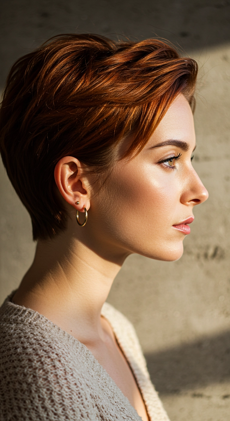 Lived-In Warm Copper Layered Pixie Cut