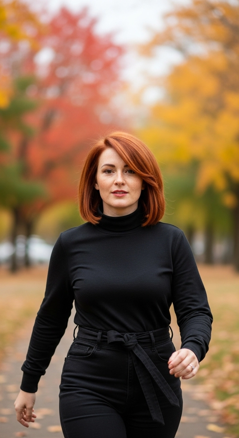 Polished Copper Long Bob with Sweeping Fringe