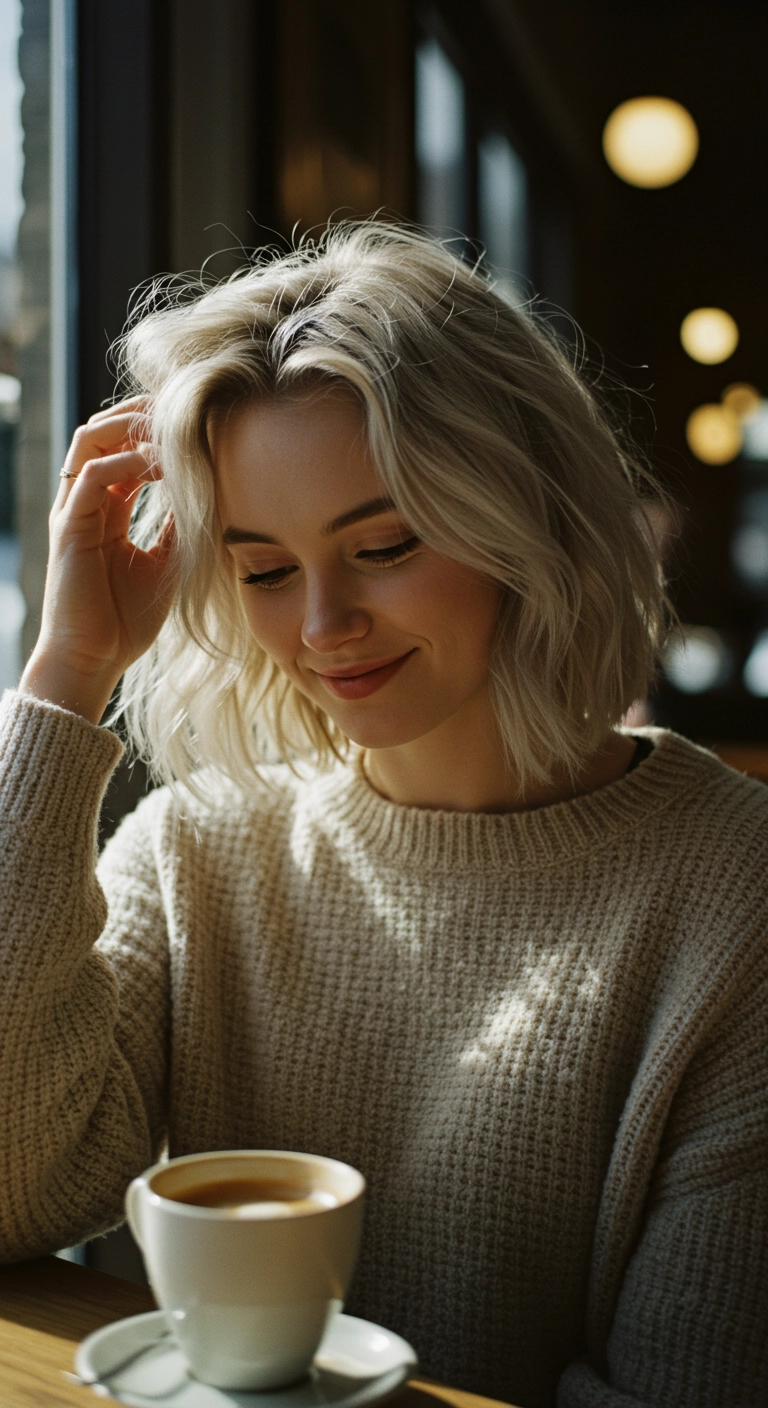 Tousled Platinum Blonde Textured Lob
