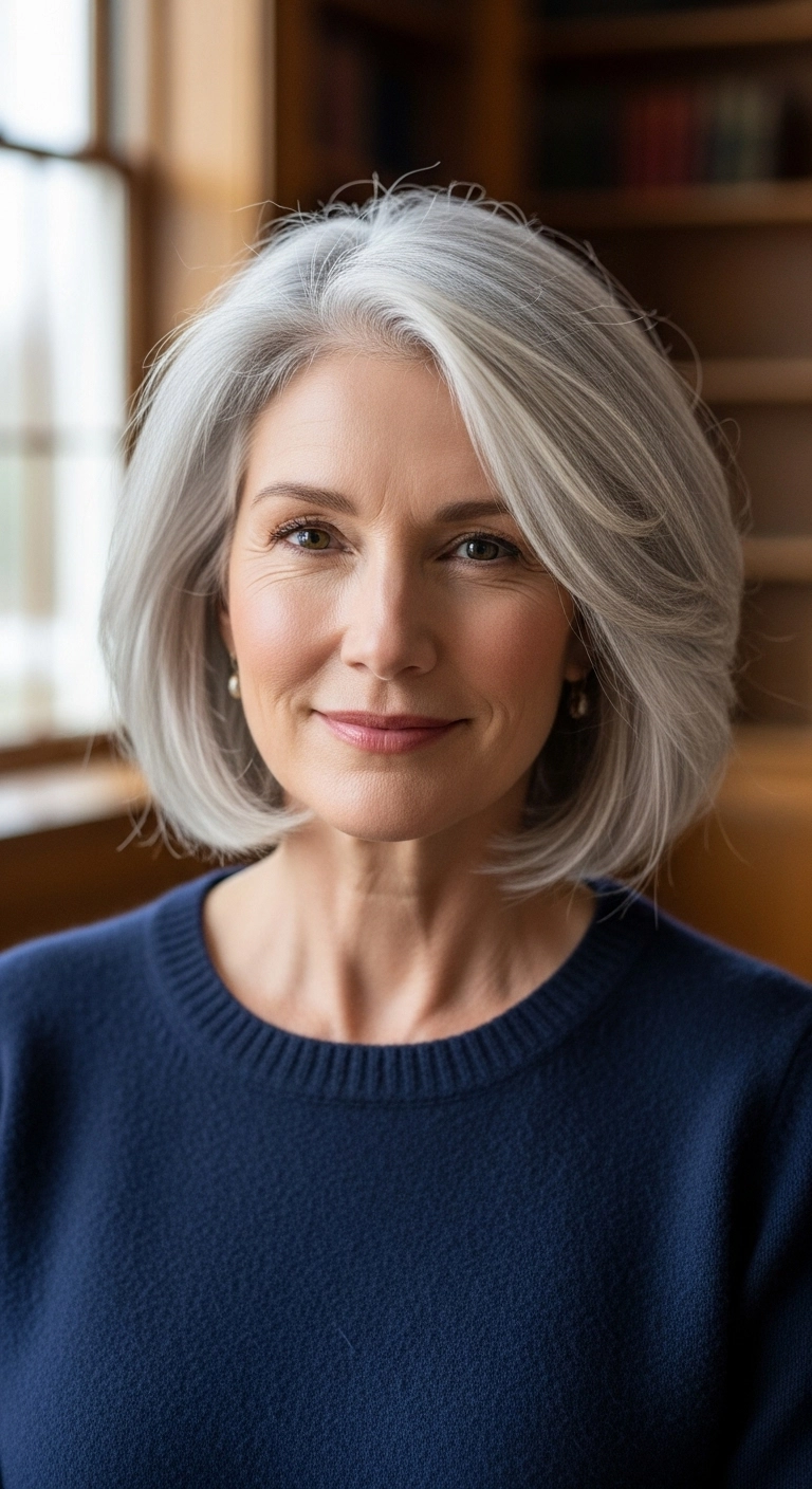 Voluminous Side-Swept Silver Bob