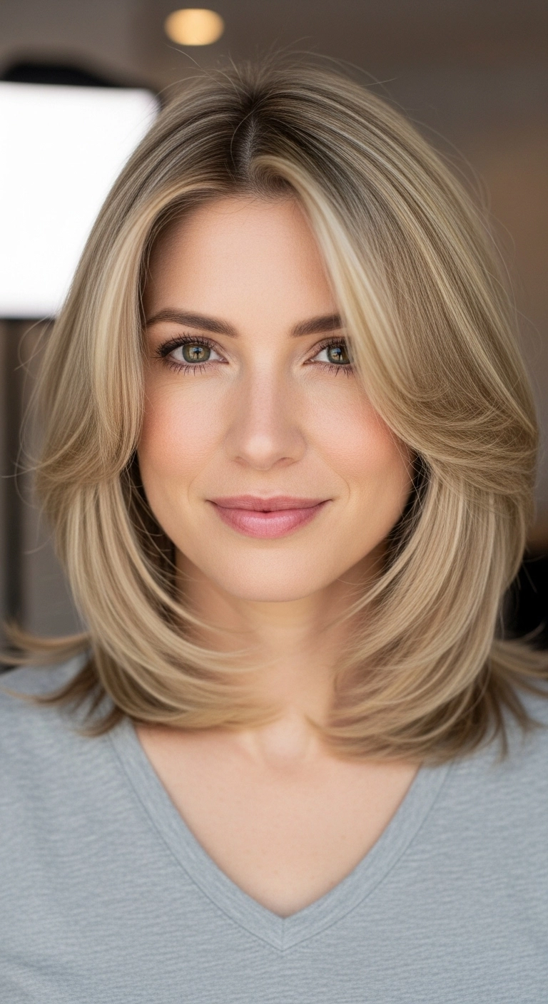 Chic Feathered Layered Lob with Honey-Ash Babylights
