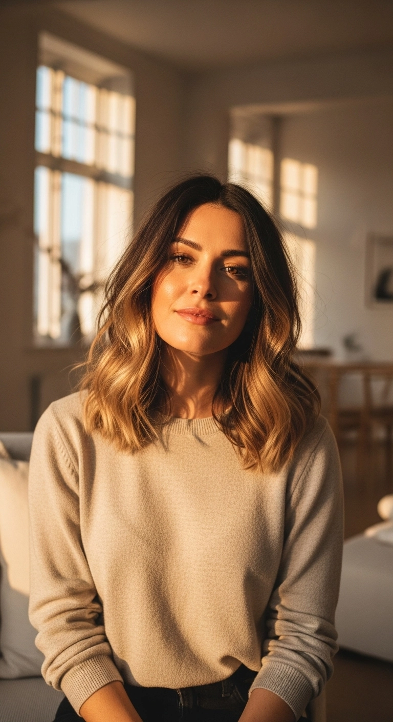 Sun-Kissed Honey Balayage Wavy Lob