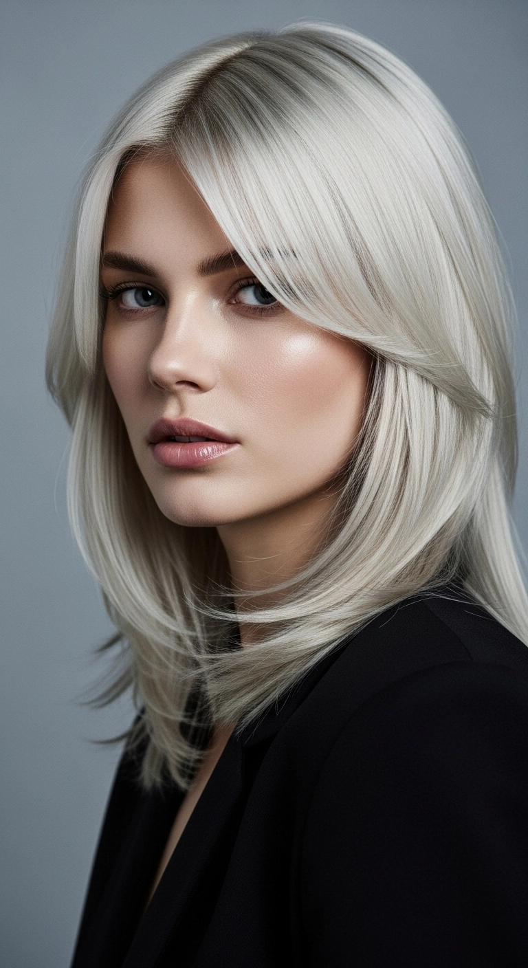 Icy Platinum Shadow-Root Layered Blowout with Sweeping Curtain Fringe