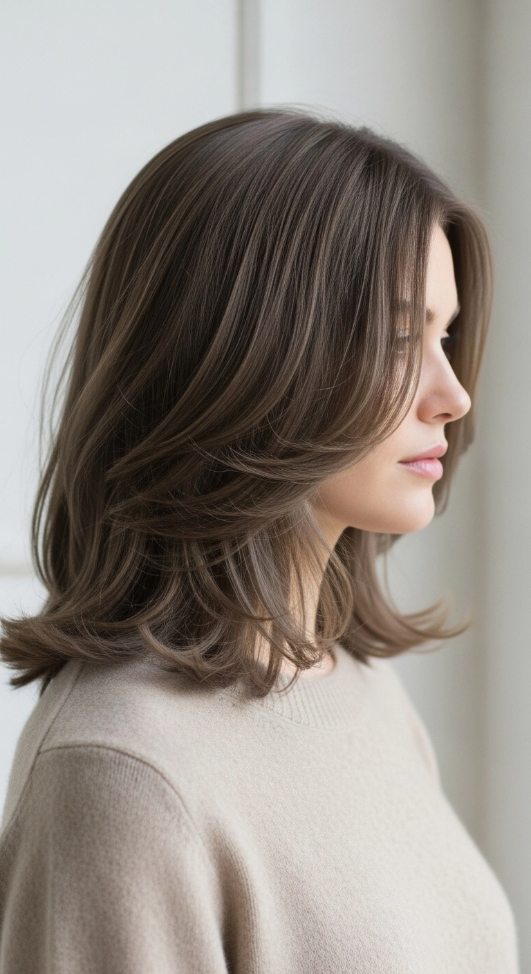 Feathered Ash Brown Layered Lob Blowout