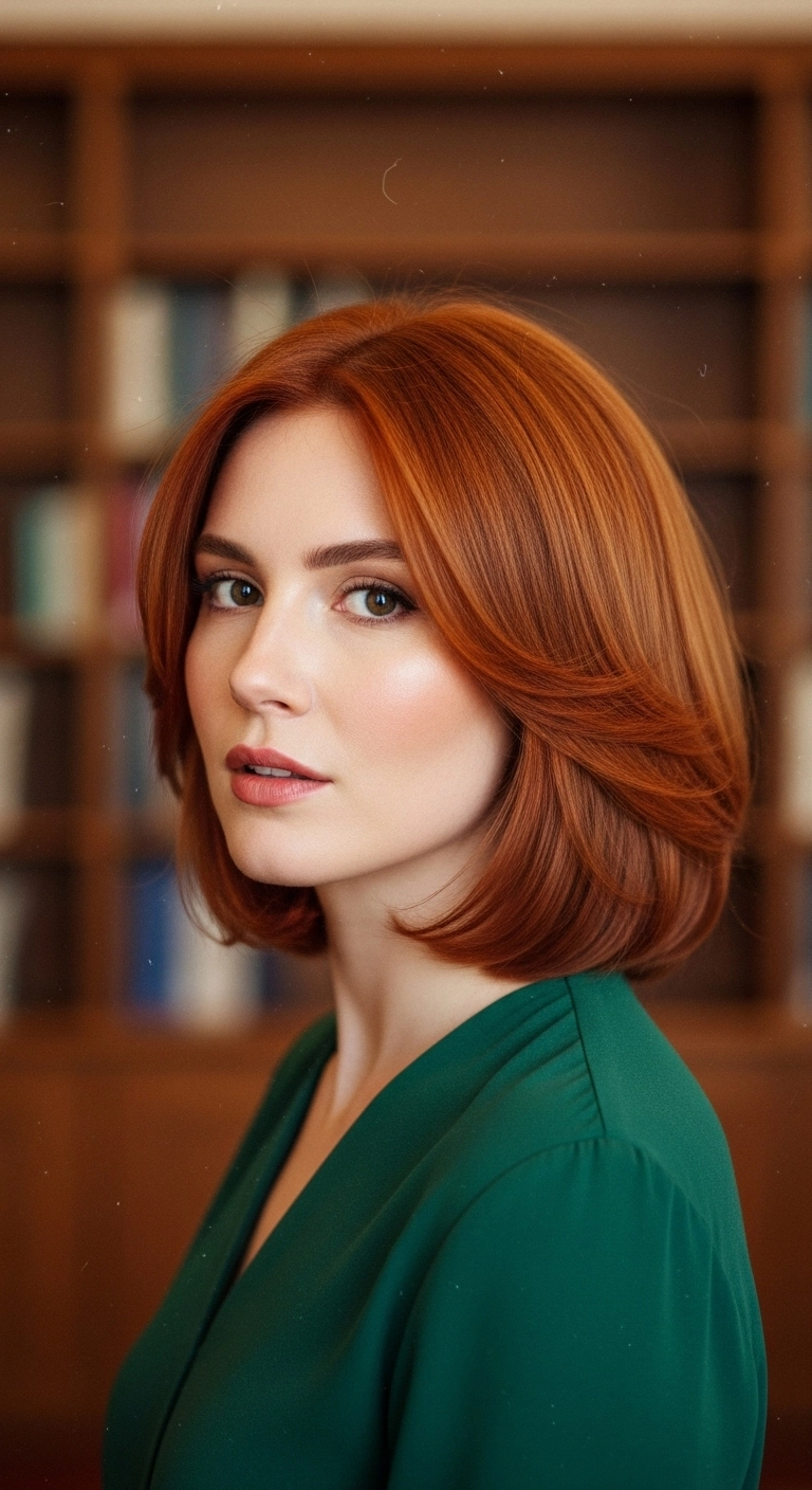 Polished Copper 90s Volume Bob with Sweeping Curtain Layers