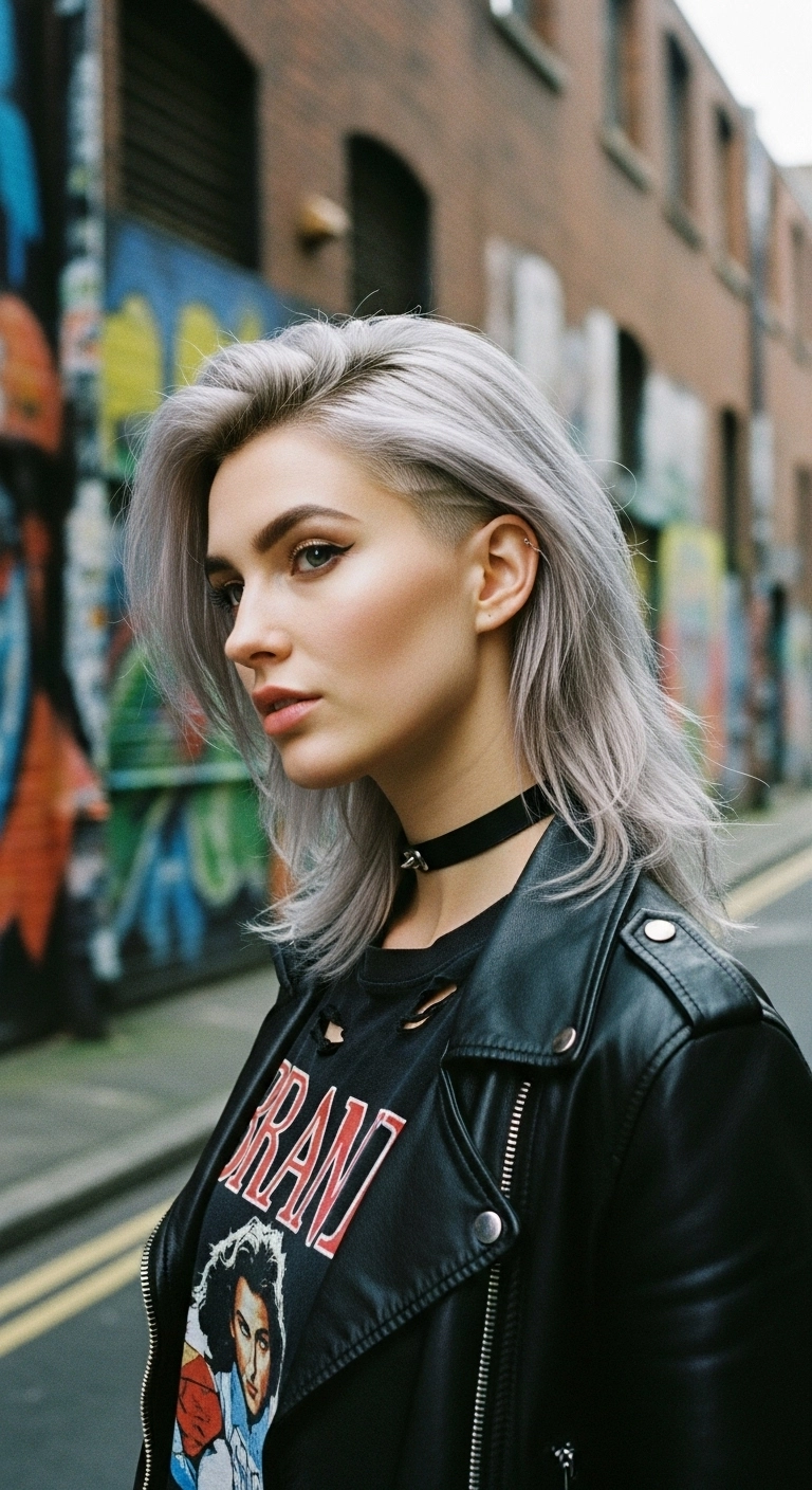Smoky Silver Swept Lob with Side Undercut
