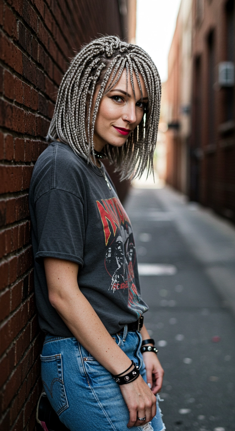 Silver Braided Lob with Blunt Fringe