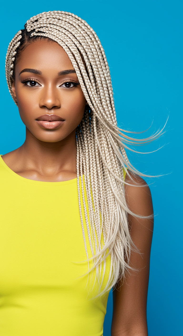 Platinum Blonde Knotless Box Braids with Side Sweep