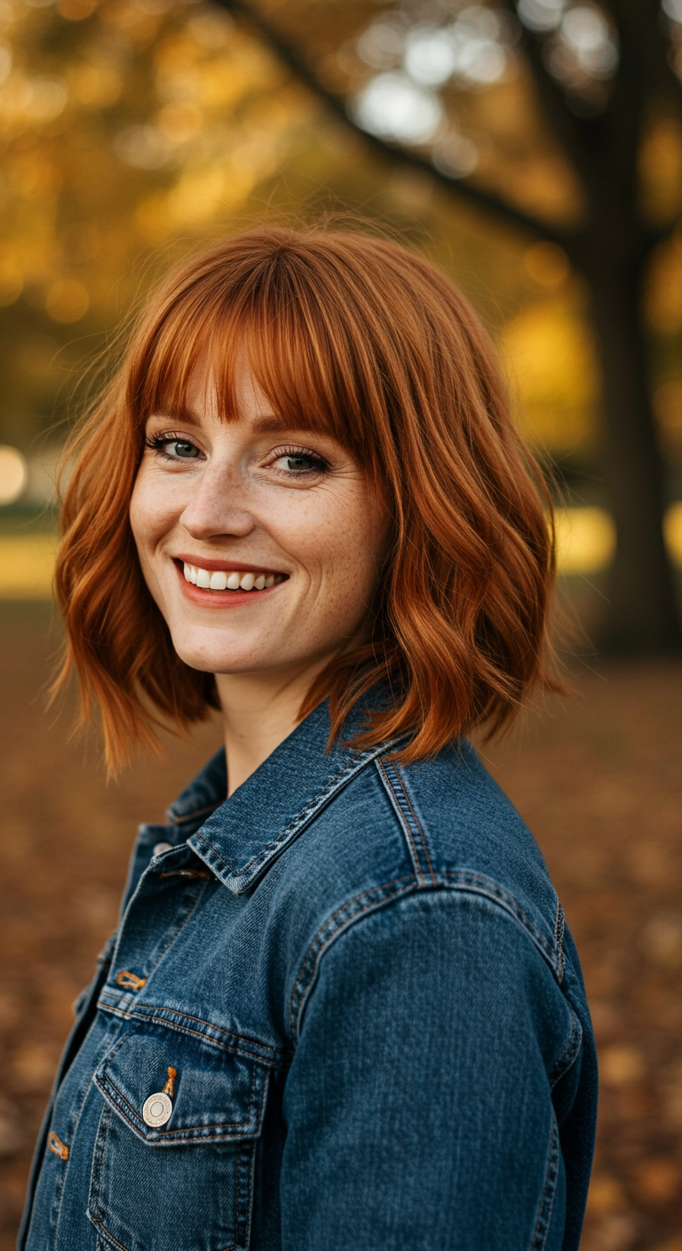 Textured Copper Bob with Wispy Fringe