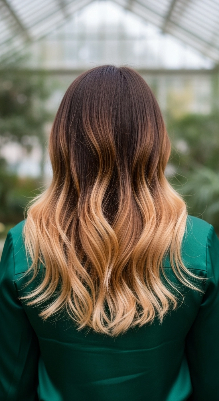 Soft Golden Ombre Waves on Brunette Base