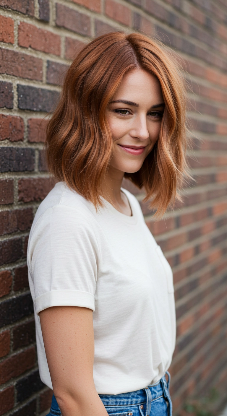 Lived-In Copper Lob with Soft Beach Waves