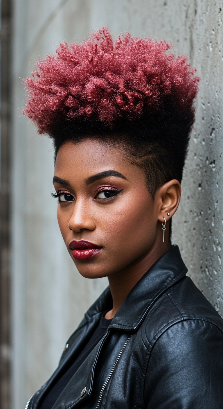 Edgy Cranberry Berry Frohawk with Tapered Fade