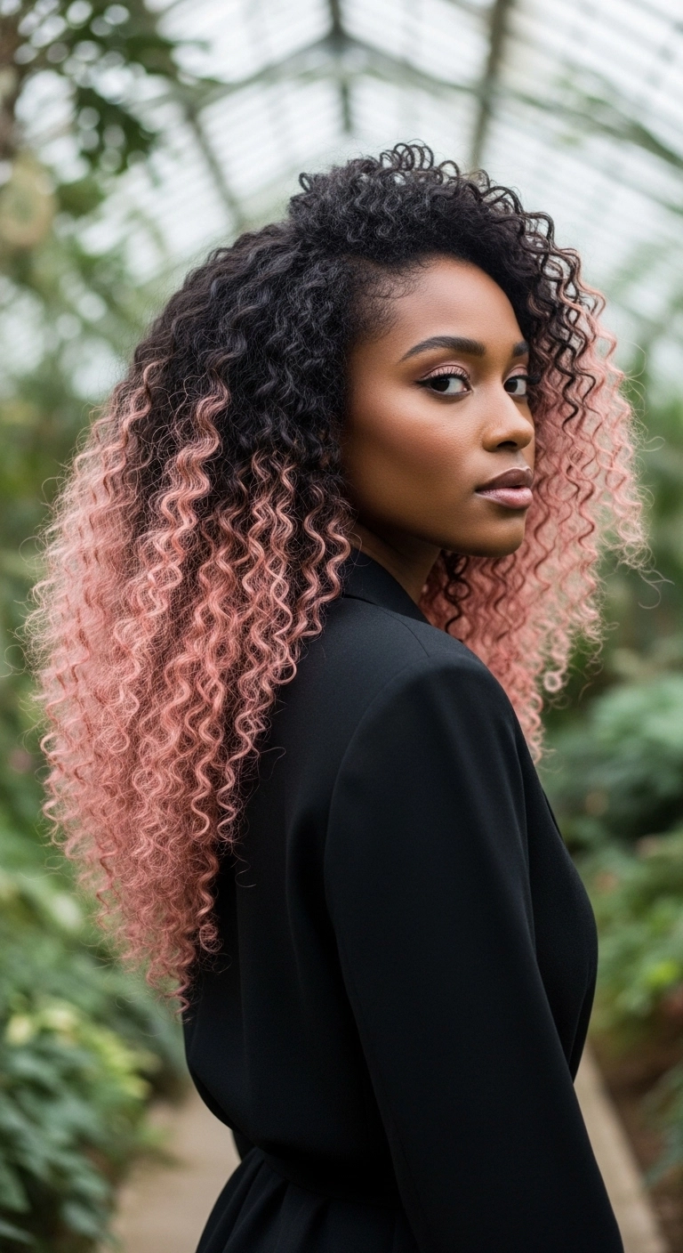Pastel Pink Ombre Ringlet Curls with Root Melt