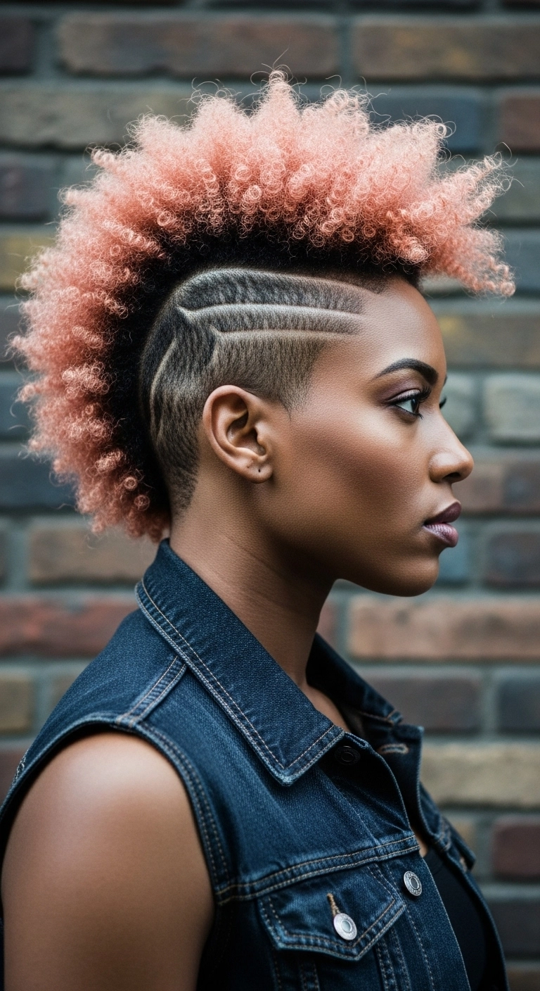 Peach Frohawk with Geometric Fade Design