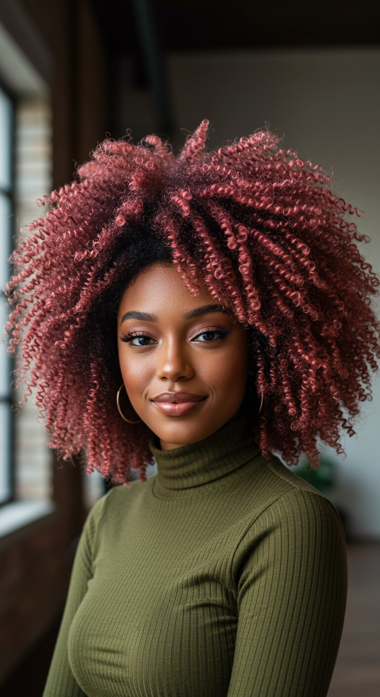 Dusty Rose Balayage on Voluminous 3C/4A Coils