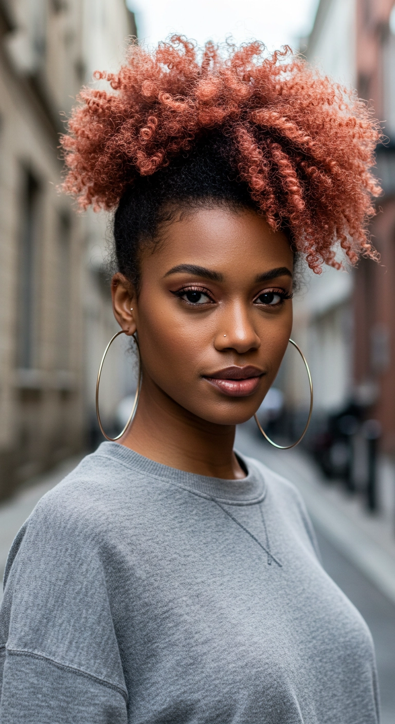 Copper Coily High Afro Puff with Sleek Edges