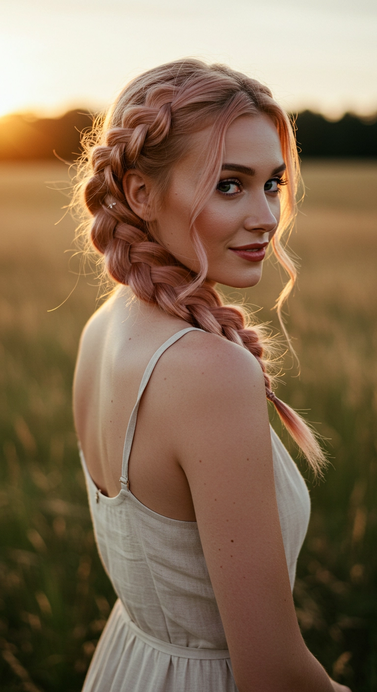 Romantic Dutch Side Braid in Pastel Rose Gold
