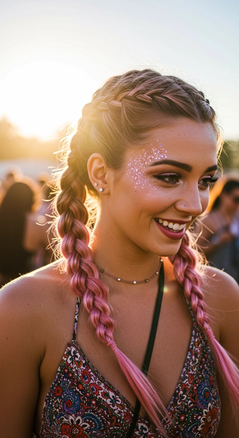 Pastel Pink Double Dutch Festival Braids