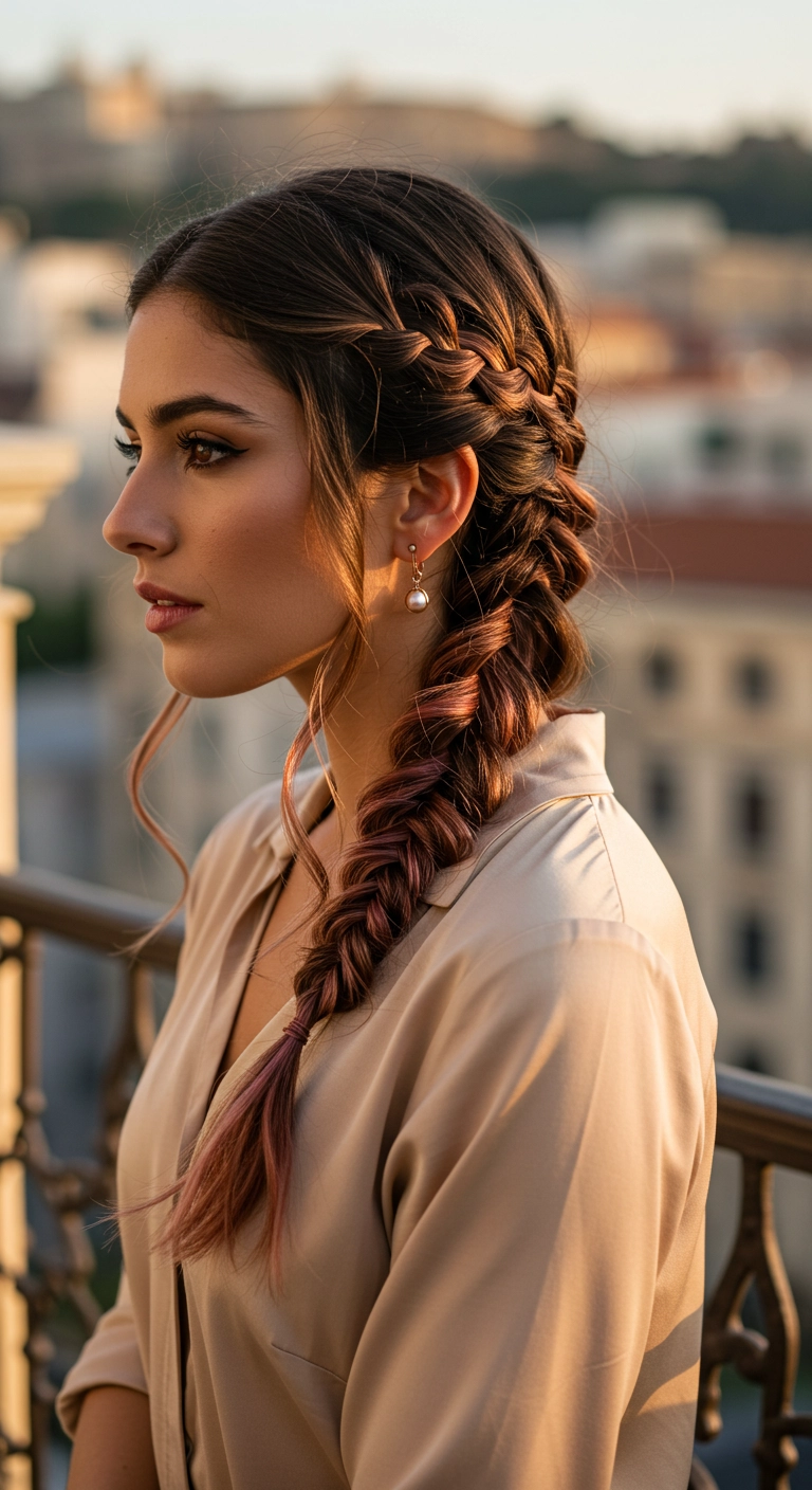 Side-Swept Dutch into Fishtail Braid with Soft Face-Framing Tendrils