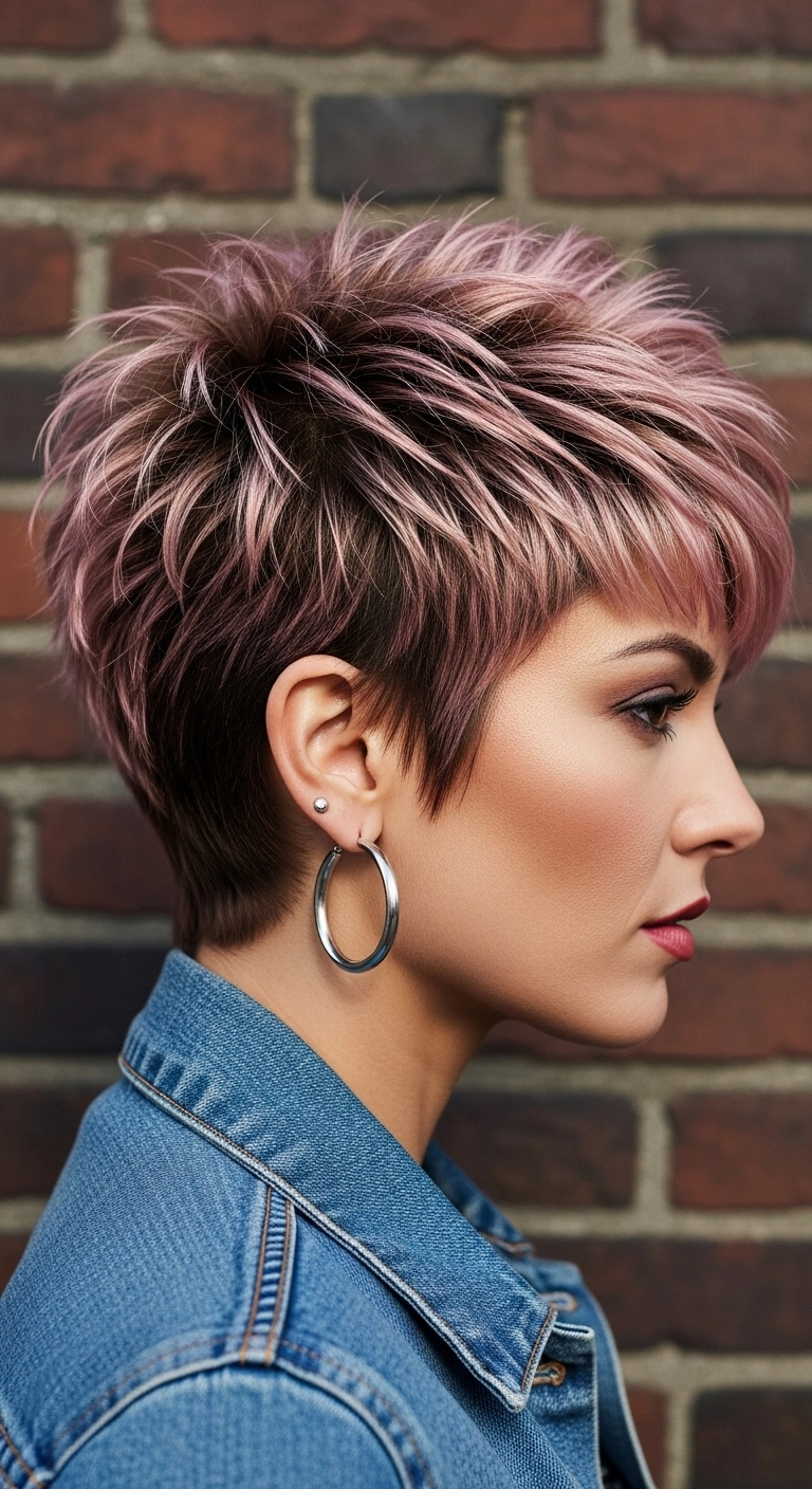 Metallic Rose Gold Textured Pixie with Shadow Root