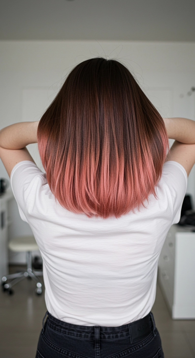 Dark Brown to Dusty Rose Pink Ombré Lob