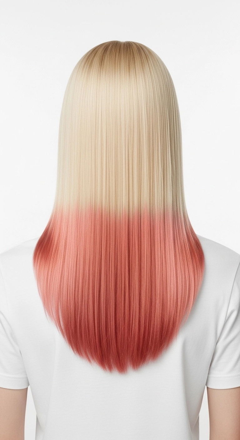 Blonde to Peachy-Pink Dip Dye Straight U-Cut