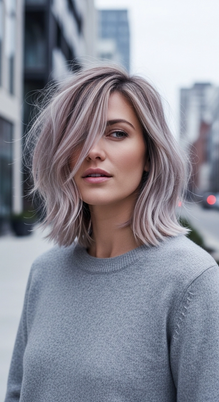 Smoky Lilac Ash Blonde Textured Lob