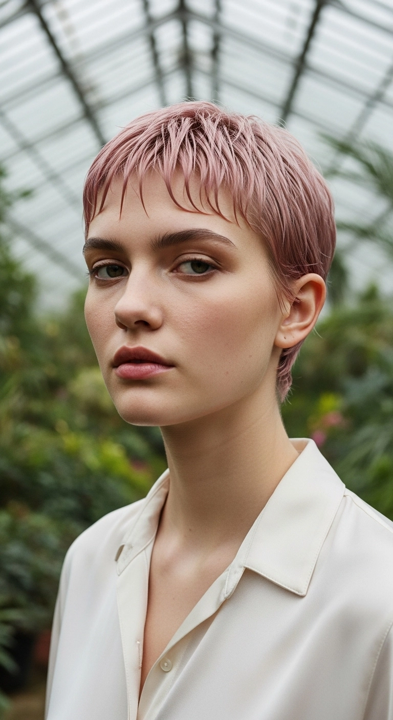 Piecey Pastel Pink Wet-Look Pixie