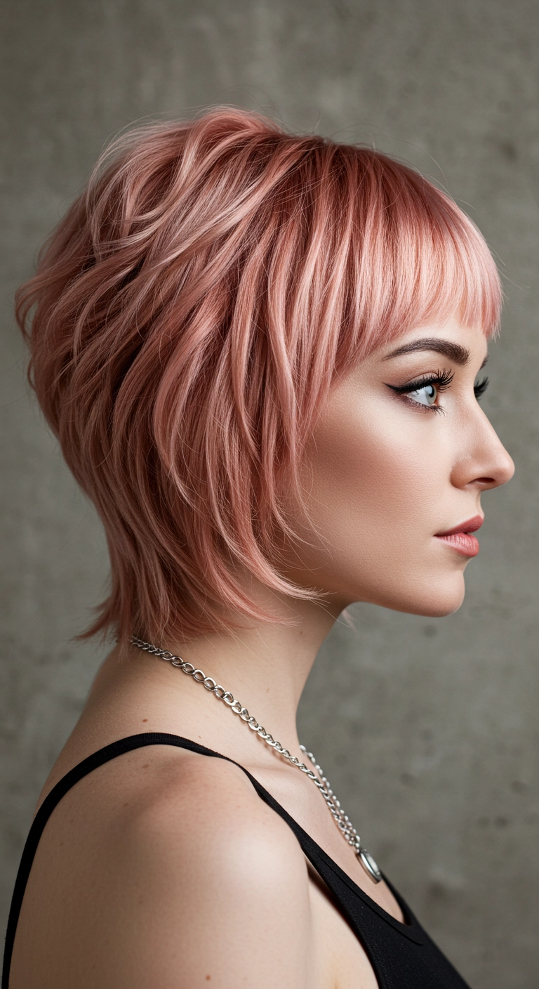 Metallic Rose Gold Shaggy Bixie with Micro Fringe