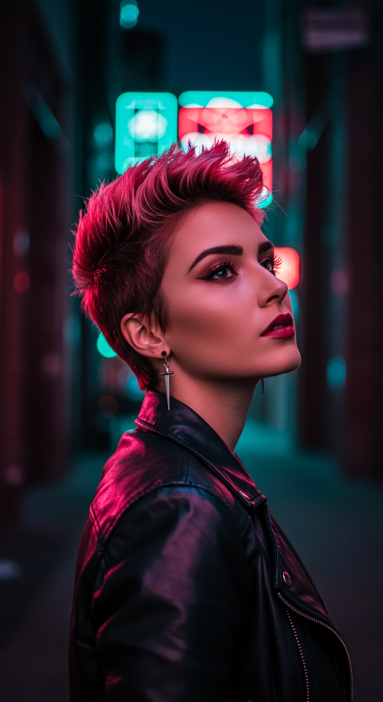 Edgy Magenta Textured Pixie Quiff