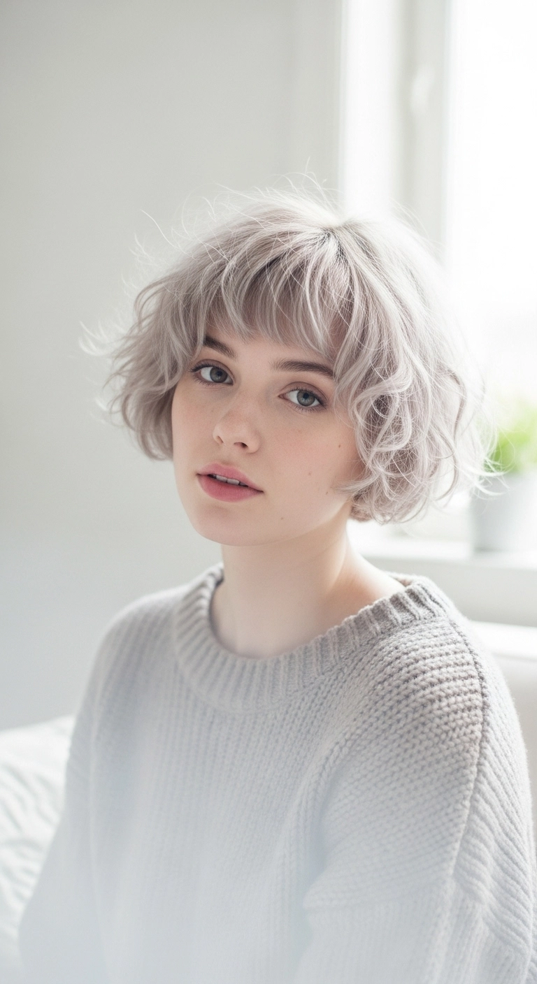 Icy Ash Platinum French Bob with Wispy Bangs