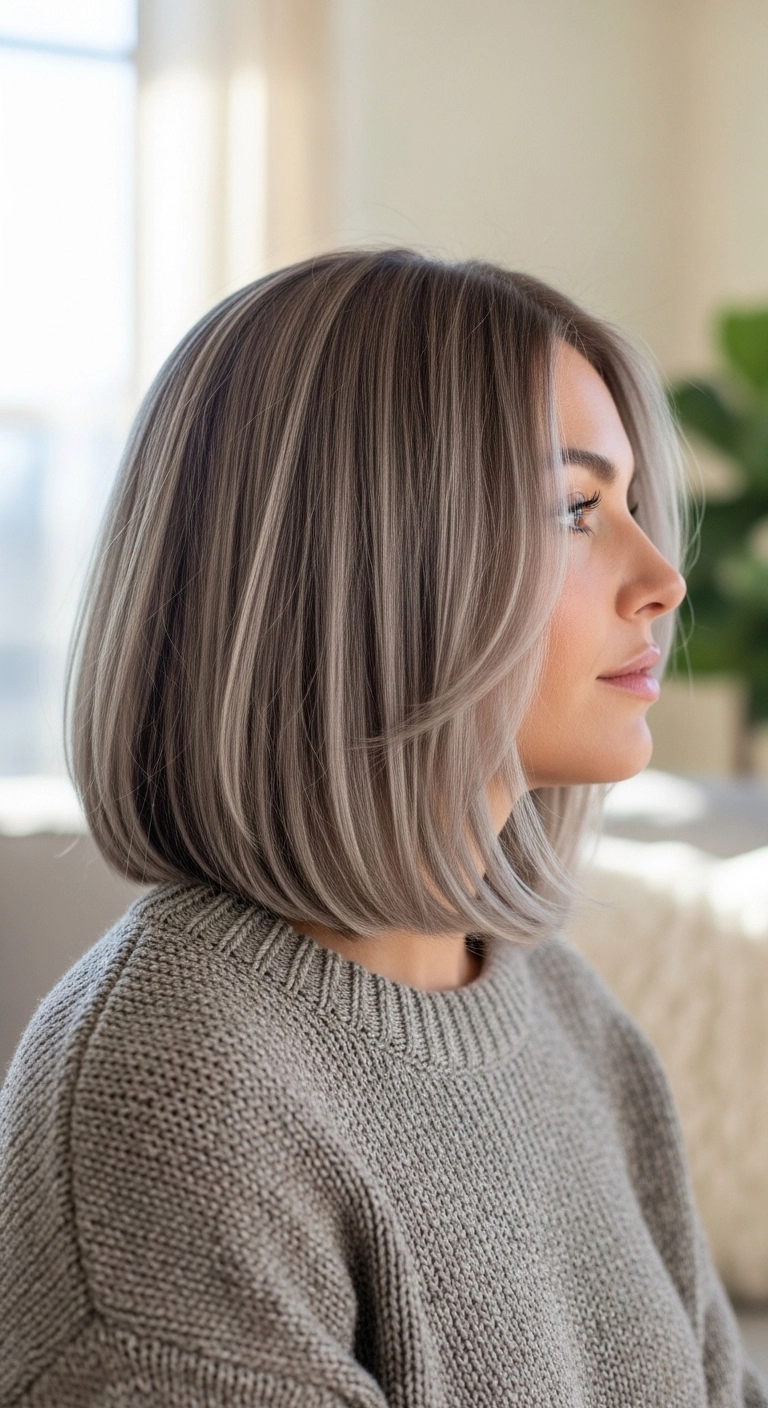 Mushroom Ash Blonde Lob with Soft Face Framing