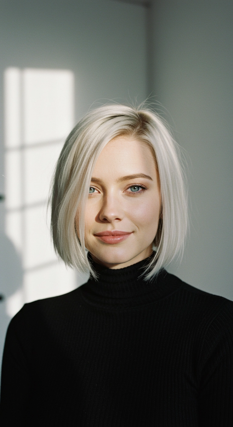 Icy Platinum Blonde Chin-Length Sleek Bob