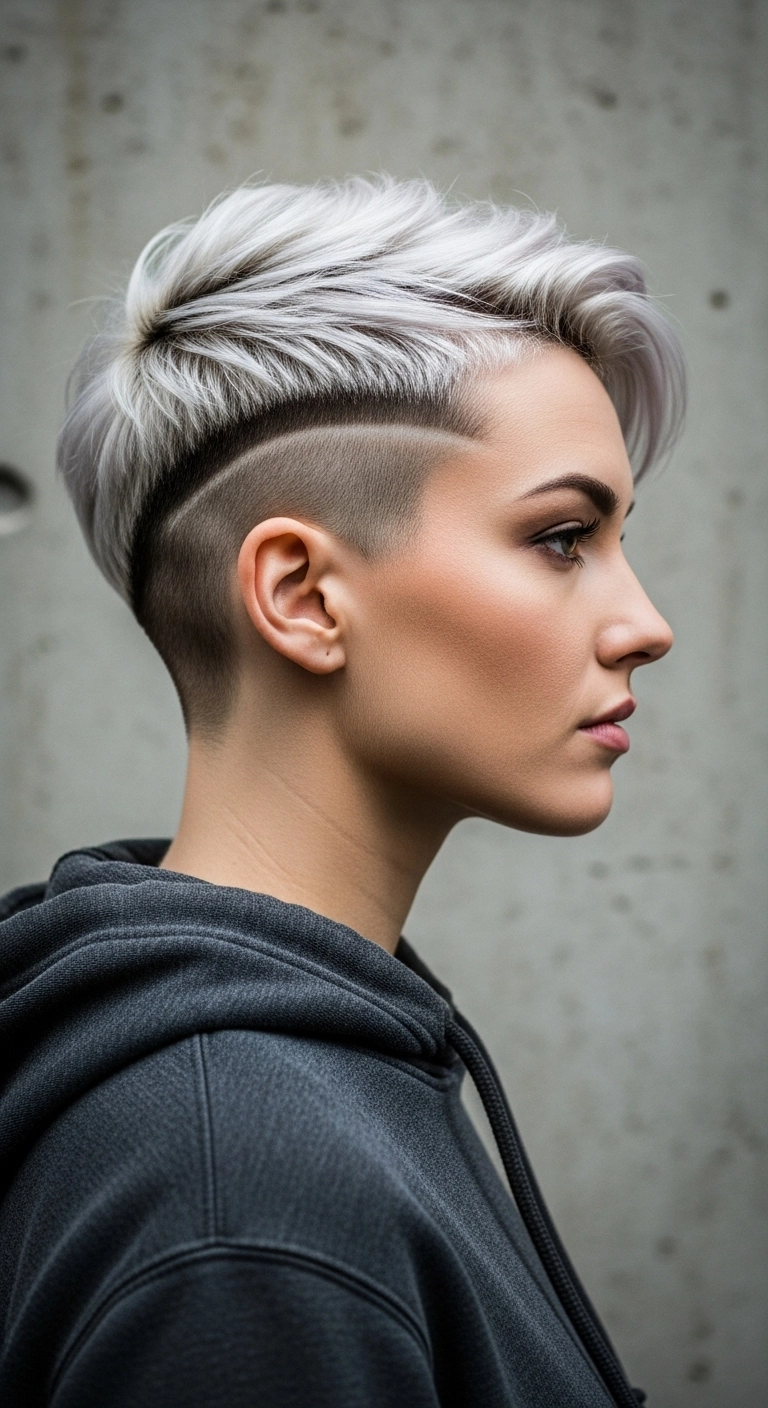 Icy Platinum Pixie with Razor-Sharp Undercut