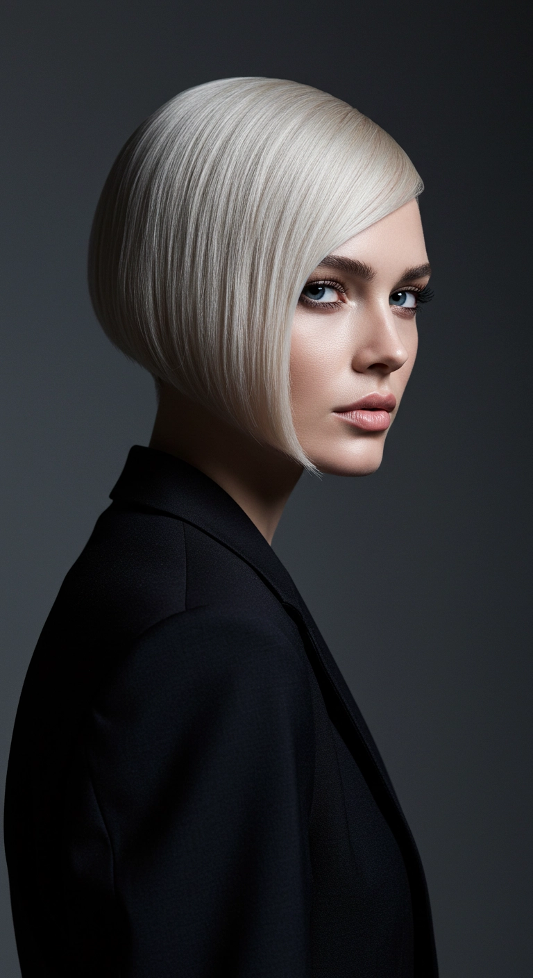 Sculpted Platinum Asymmetrical Bob