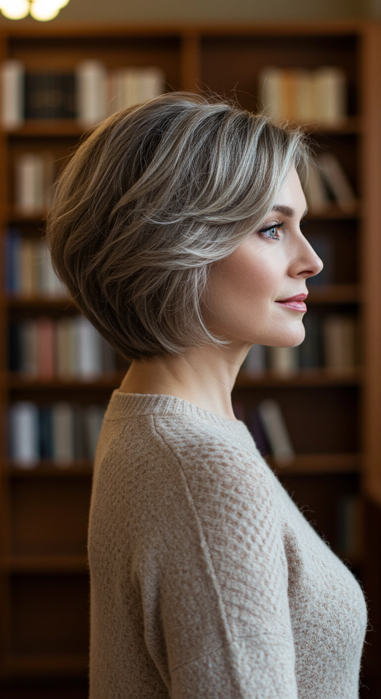 Feathered Ash Blonde Layered Bob Blowout