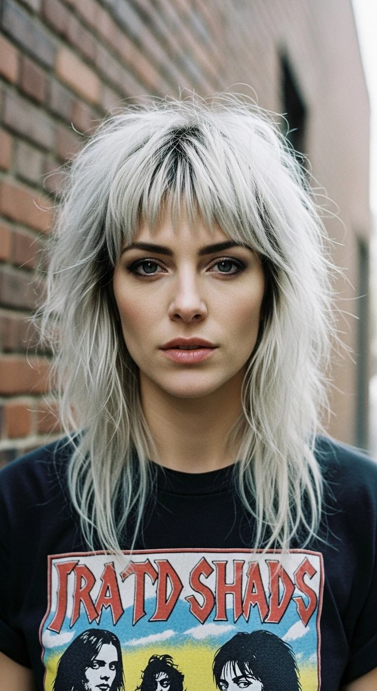 Icy Platinum Modern Shag with Choppy Bangs
