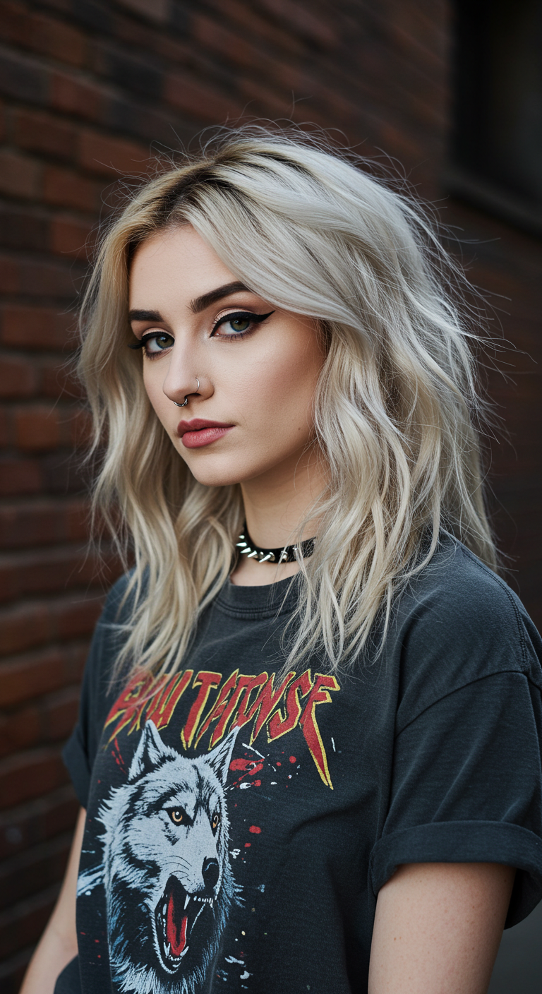 Icy Platinum Lob with Shadow Root and Lived-In Waves