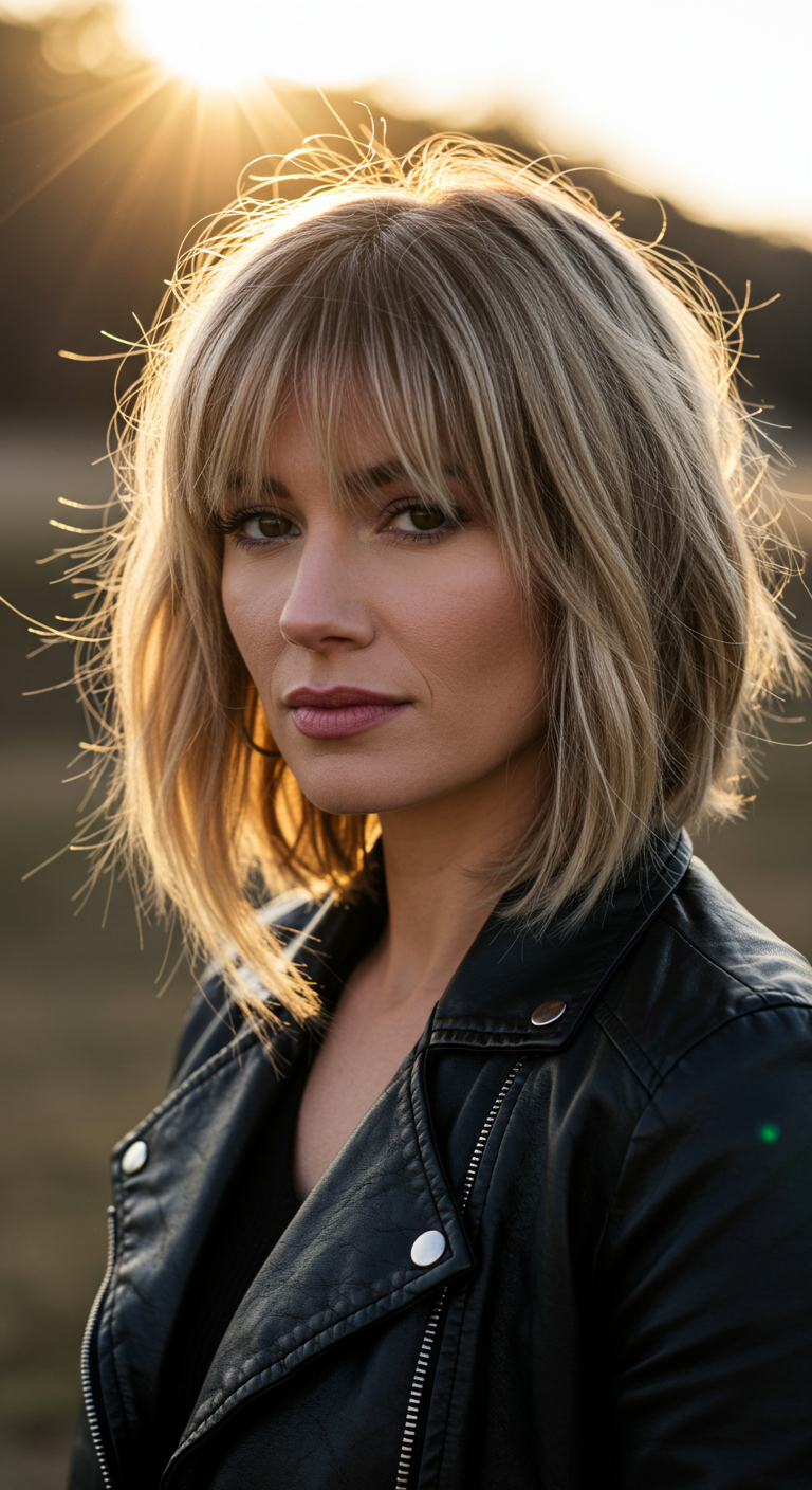 Lived-In Ash Blonde Textured Lob with Wispy Fringe