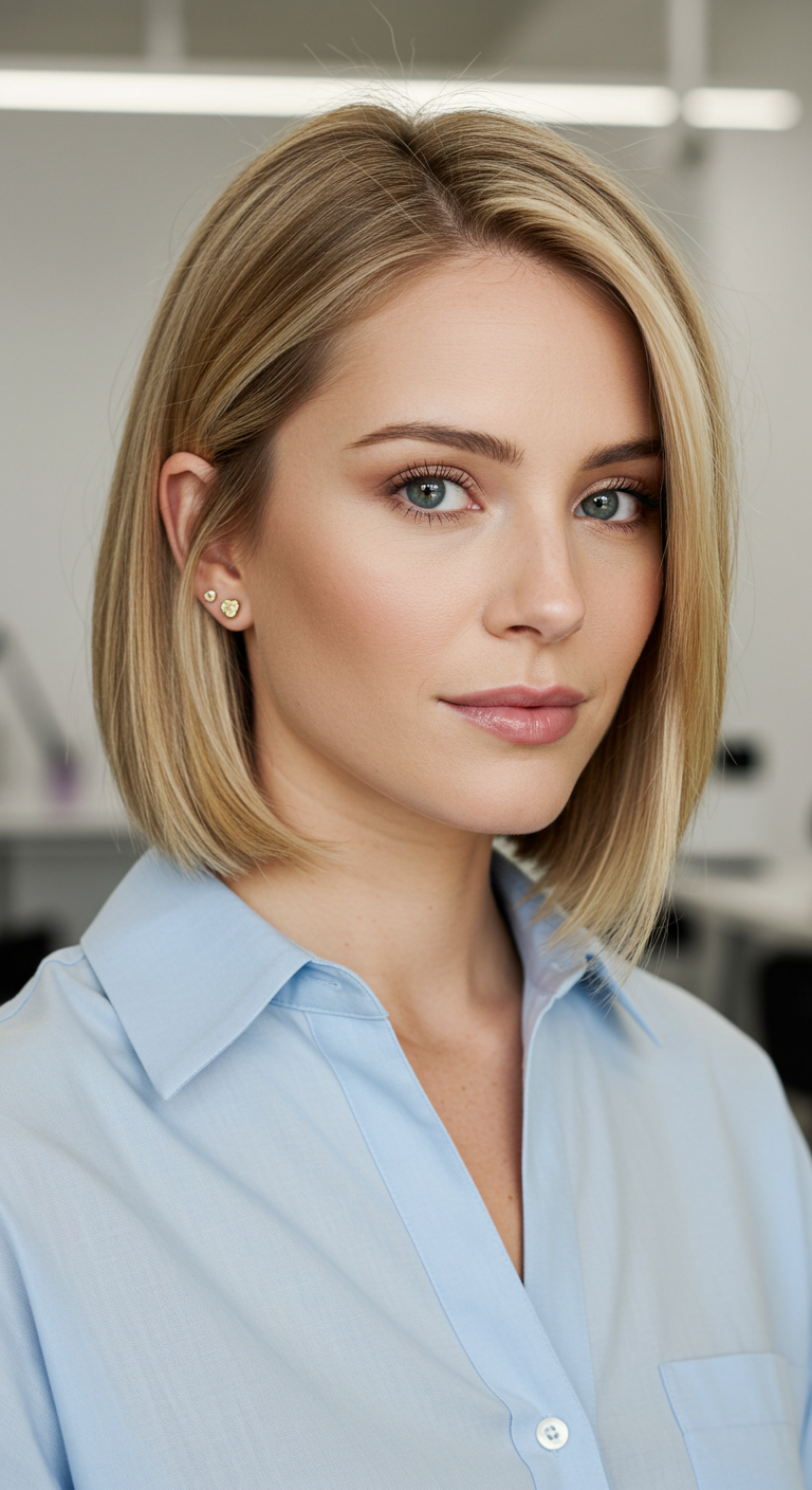 Sleek Side-Parted Blonde Bob with Tucked Ear