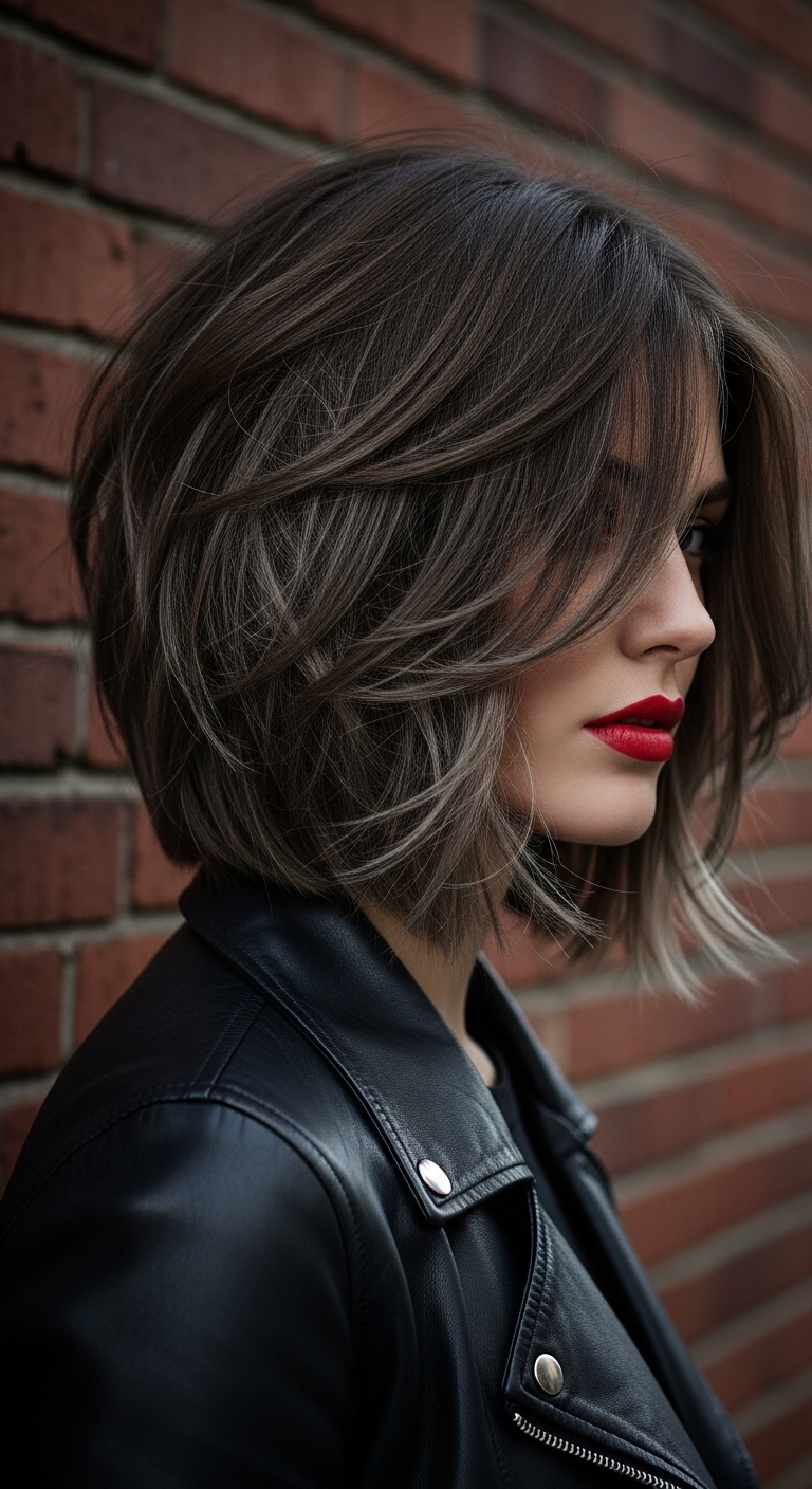 Mushroom Ash Brown Layered Bob Blowout