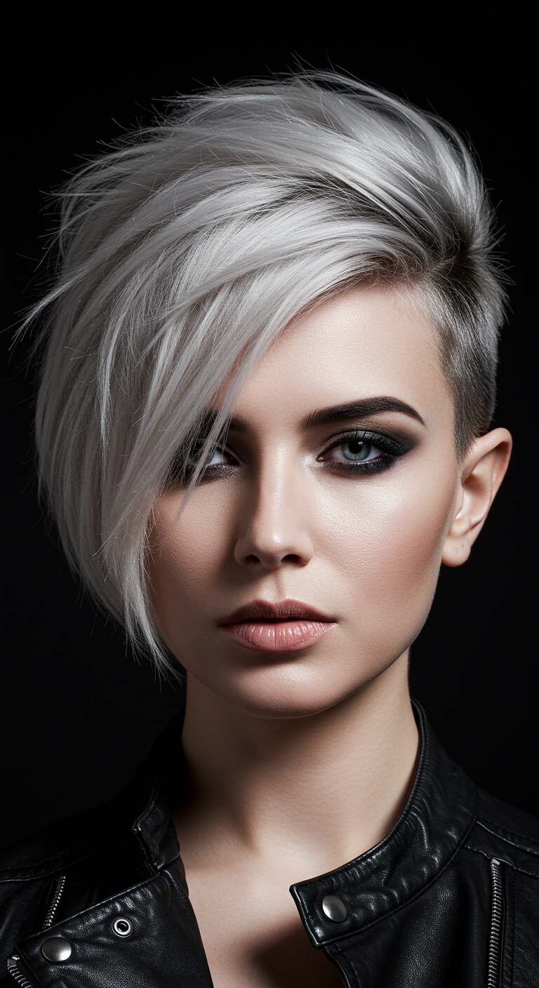 Icy Silver Asymmetrical Pixie with Undercut