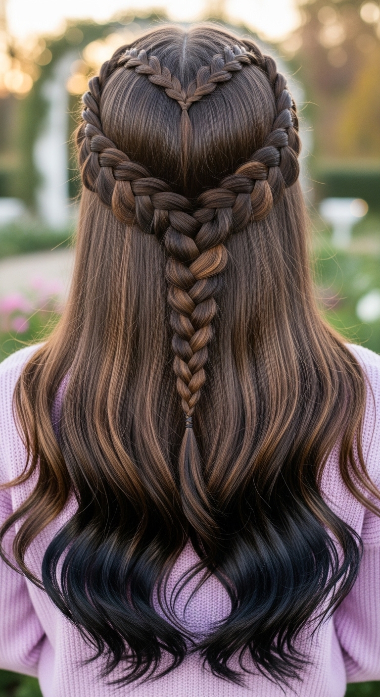Romantic Half-Up Heart Dutch Braid for Long Wavy Hair
