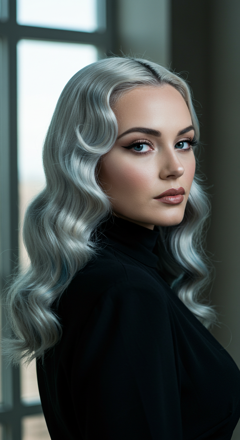 Sculpted Icy Silver Hollywood Waves