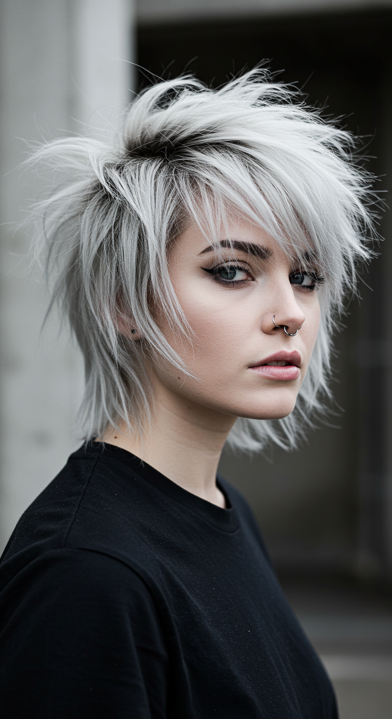 Icy Silver Choppy Shag Wolf Cut