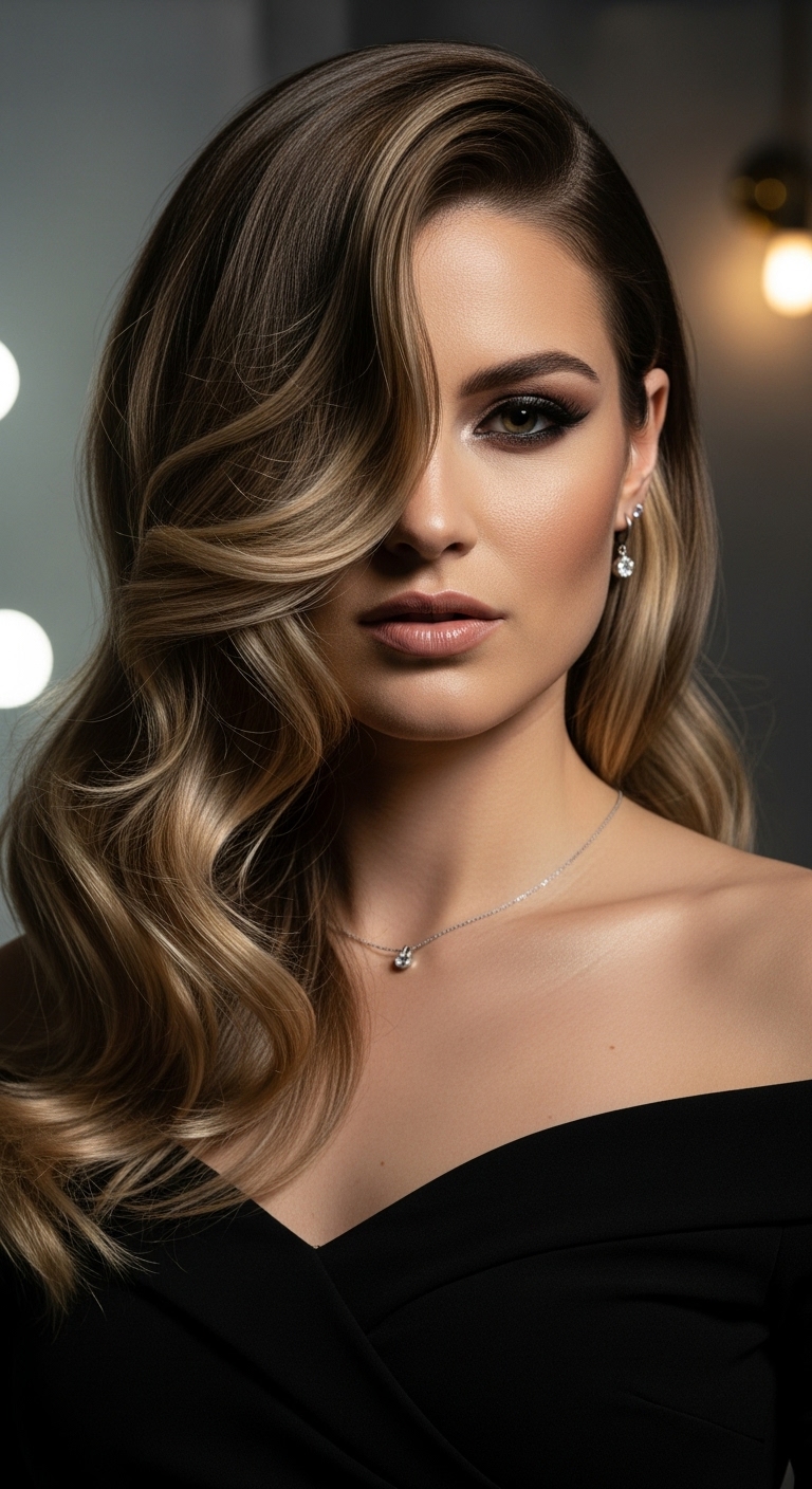 Sculpted Old Hollywood Waves with Ash Blonde Balayage
